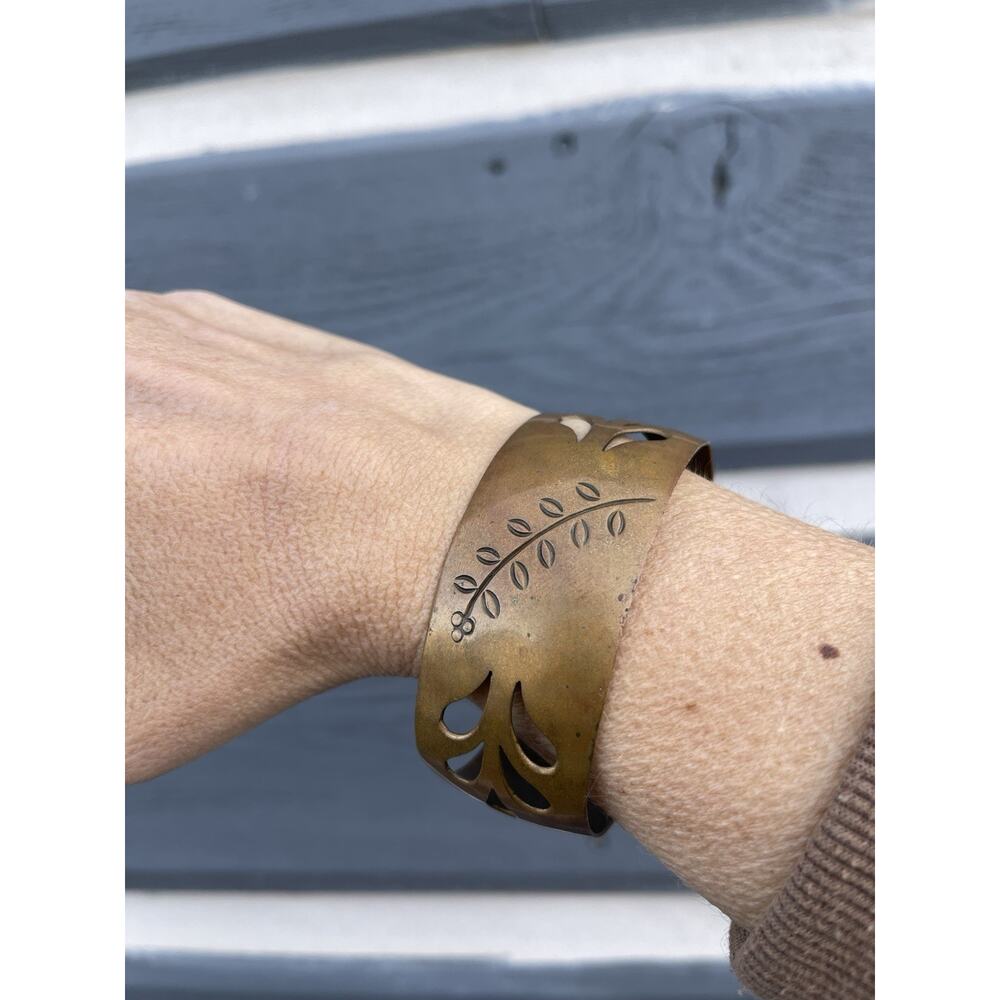 Vintage Copper Cutout Leaf Cuff Bracelet 1950s Mid Century Modern MCM Southwest - Picture 6 of 8